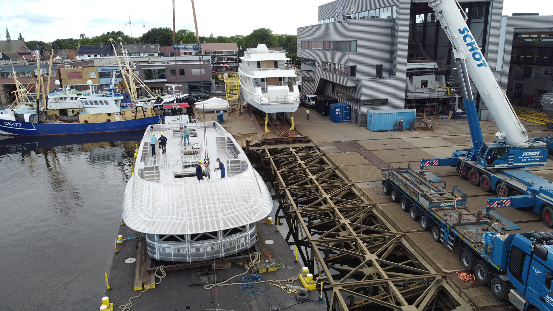Construction for 50M+ superyacht on transport to the United States to be finished into a modern superyacht.