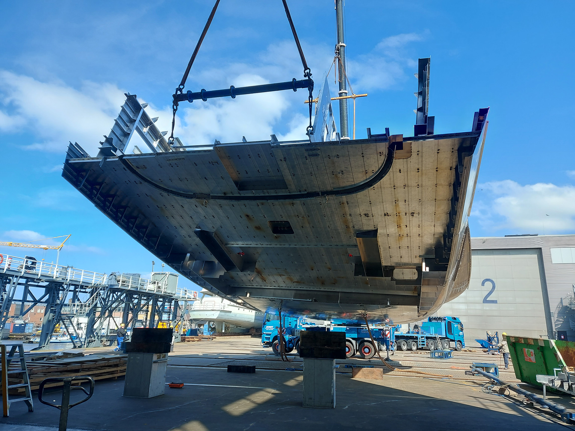 Aluminium superyacht construction at Balk Shipyard.