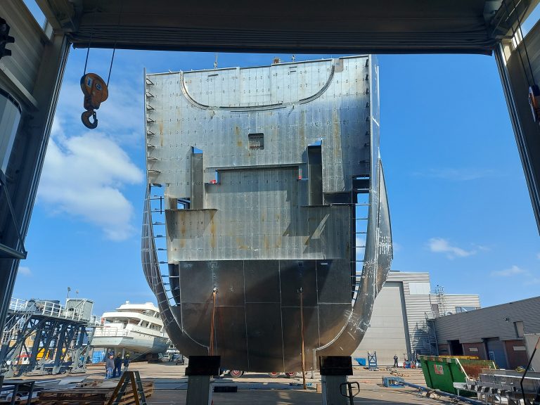 Aluminium superyacht construction at Balk Shipyard.