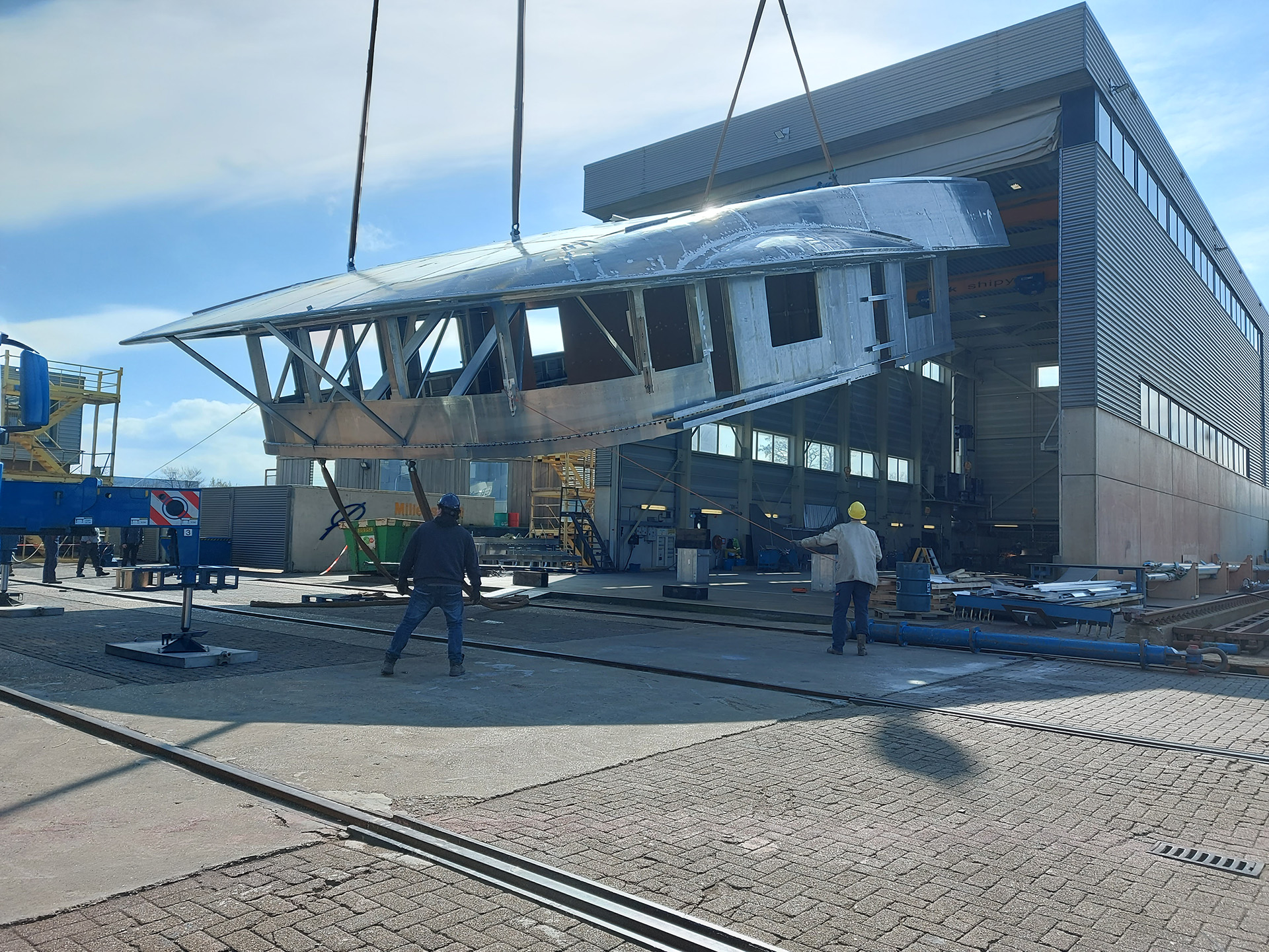 Aluminium superyacht construction at Balk Shipyard.