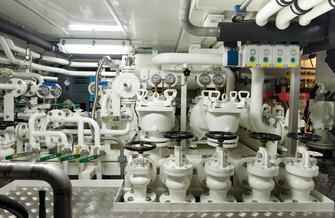 The engine room of sailing yacht Mikhail S. Vorontsov, new build by Balk Shipyard.