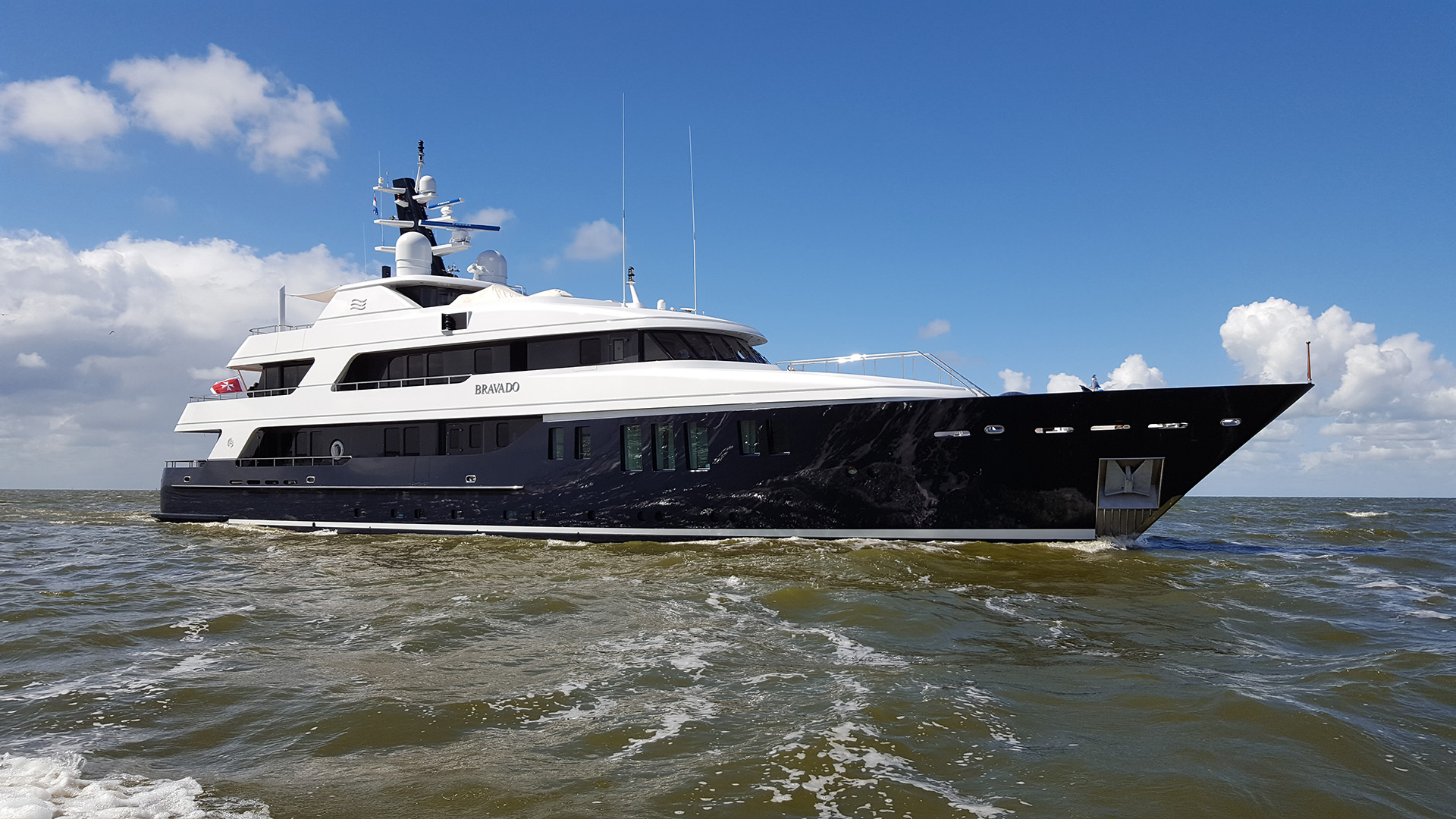 Motor yacht Bravado on sea trials after rebuild by Balk Shipyard.