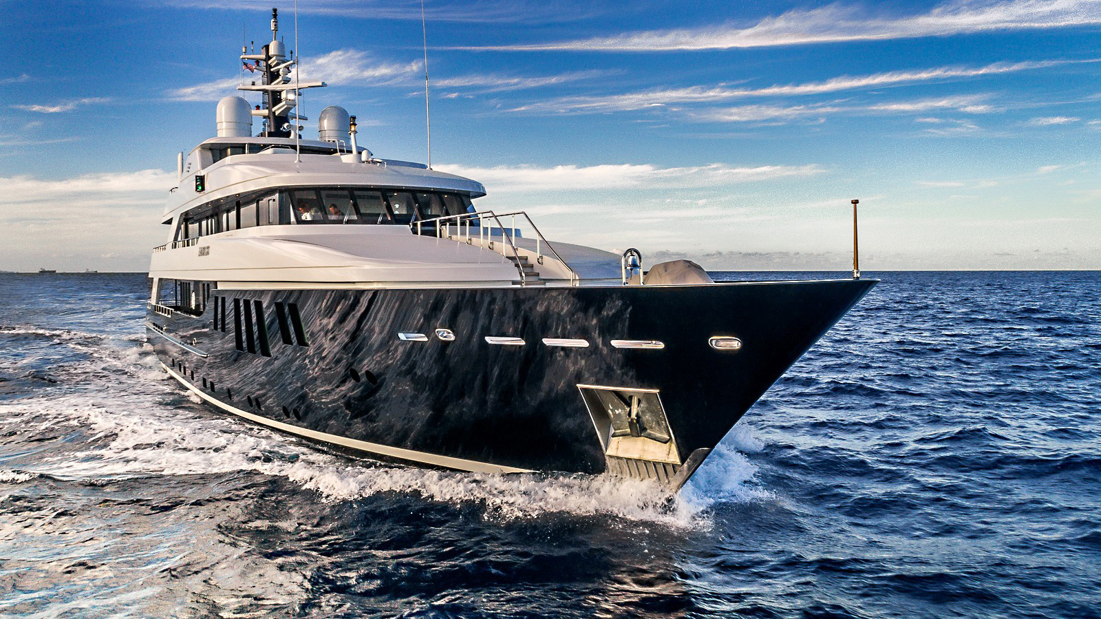 Motor yacht Bravado in the water after rebuild by Balk Shipyard.