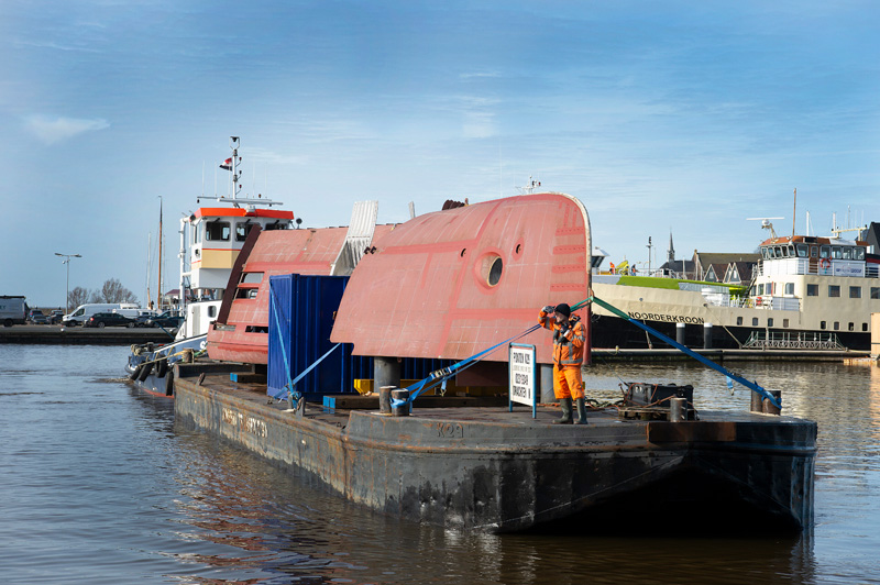 New bow and stern for motor yacht Ursus during extensive rebuild at Balk Shipyard.