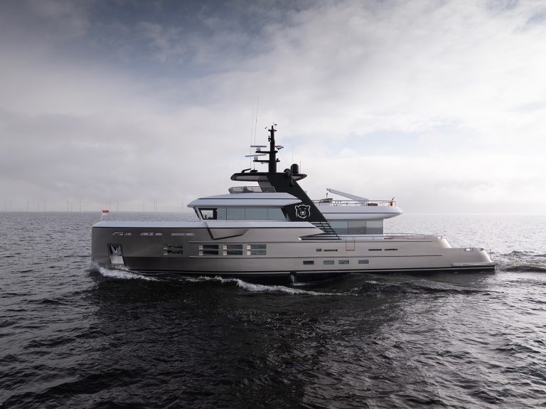 Motor yacht Ursus out for sea trials after extensive rebuild at Balk Shipyard.