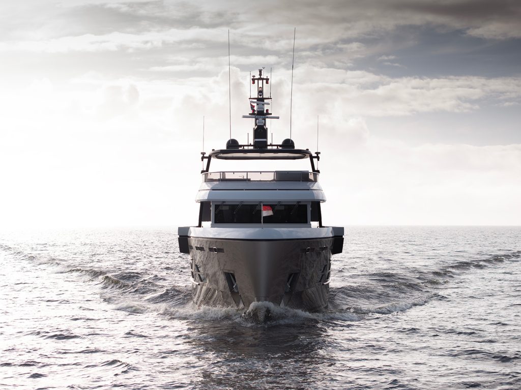 Motor yacht Ursus out for sea trials after extensive rebuild at Balk Shipyard.