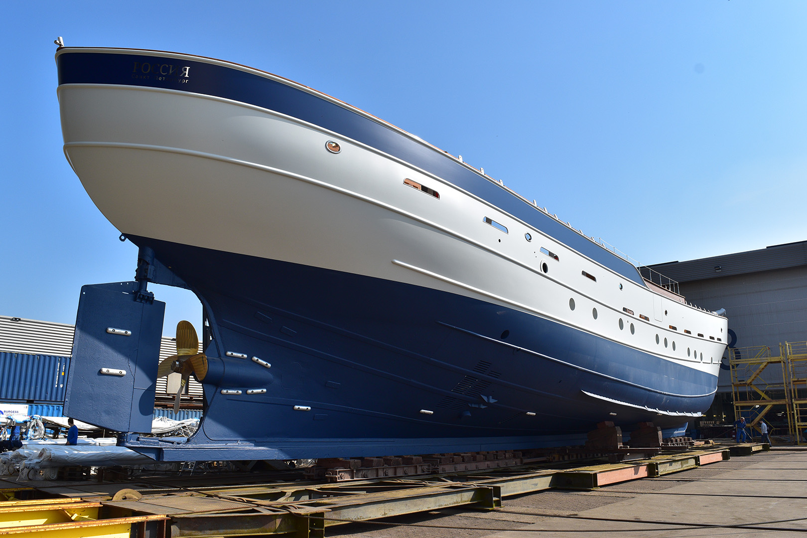 New hull for sailing yacht Rossiya during rebuild by Balk Shipyard.