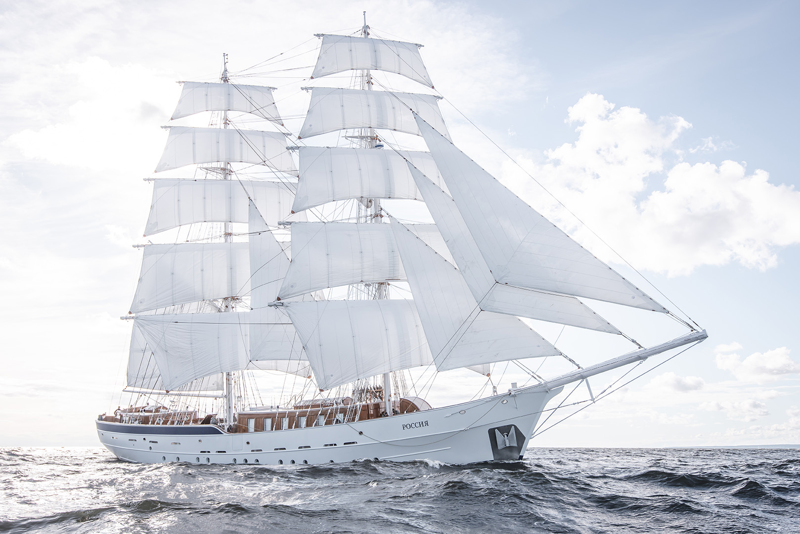 Sailing yacht Rossiya on sea trials after rebuild by Balk Shipyard.