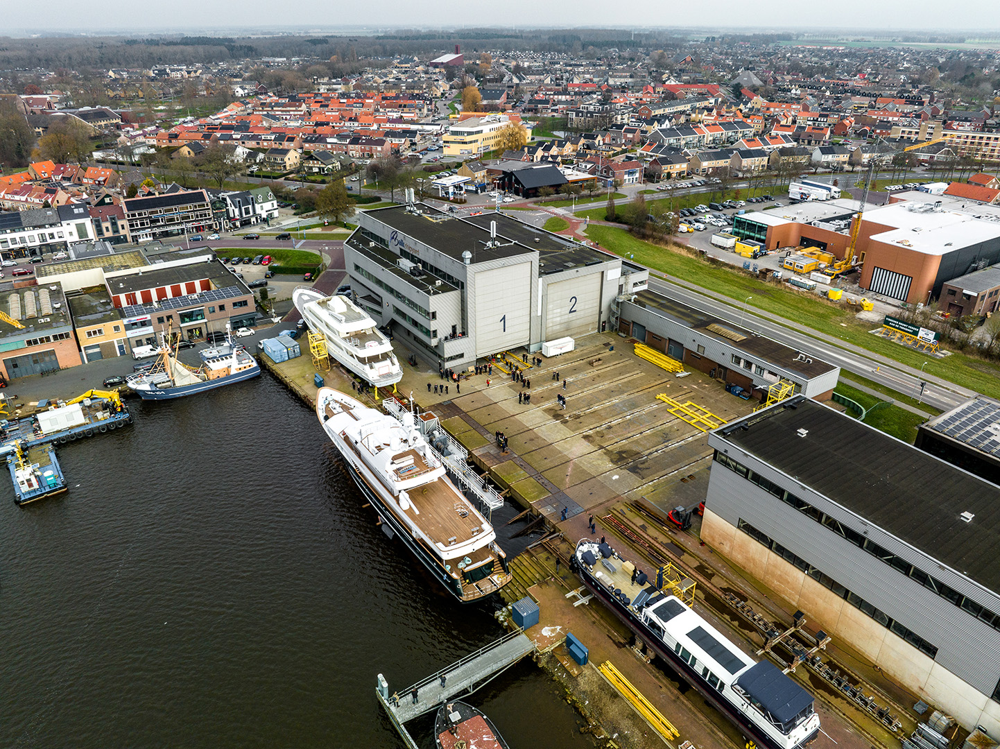 Motor yacht Emerald on lifting system after extensive rebuild by Balk Shipyard.