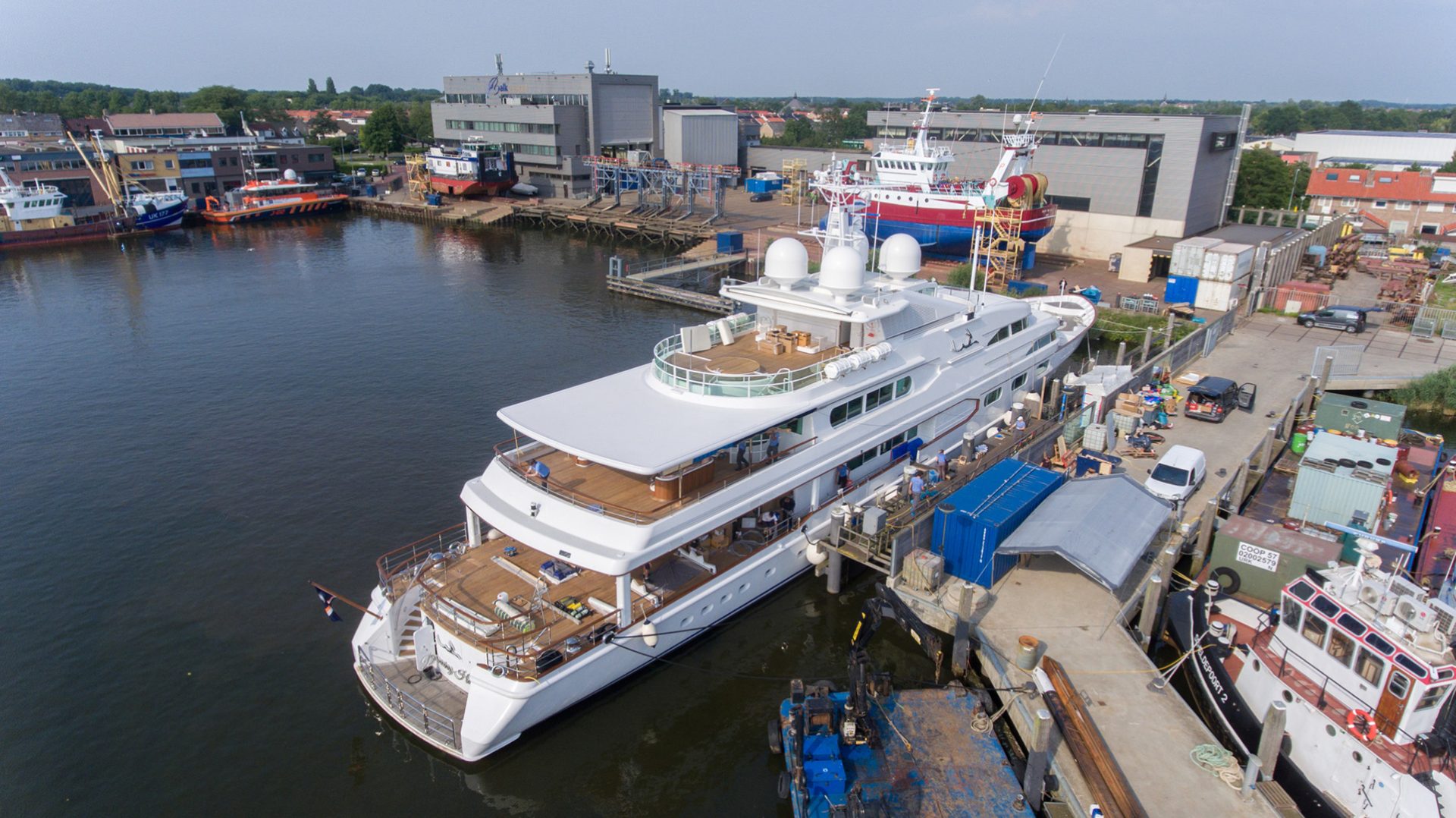 Superyacht Dancing Hare at Balk Shipyard after refit.