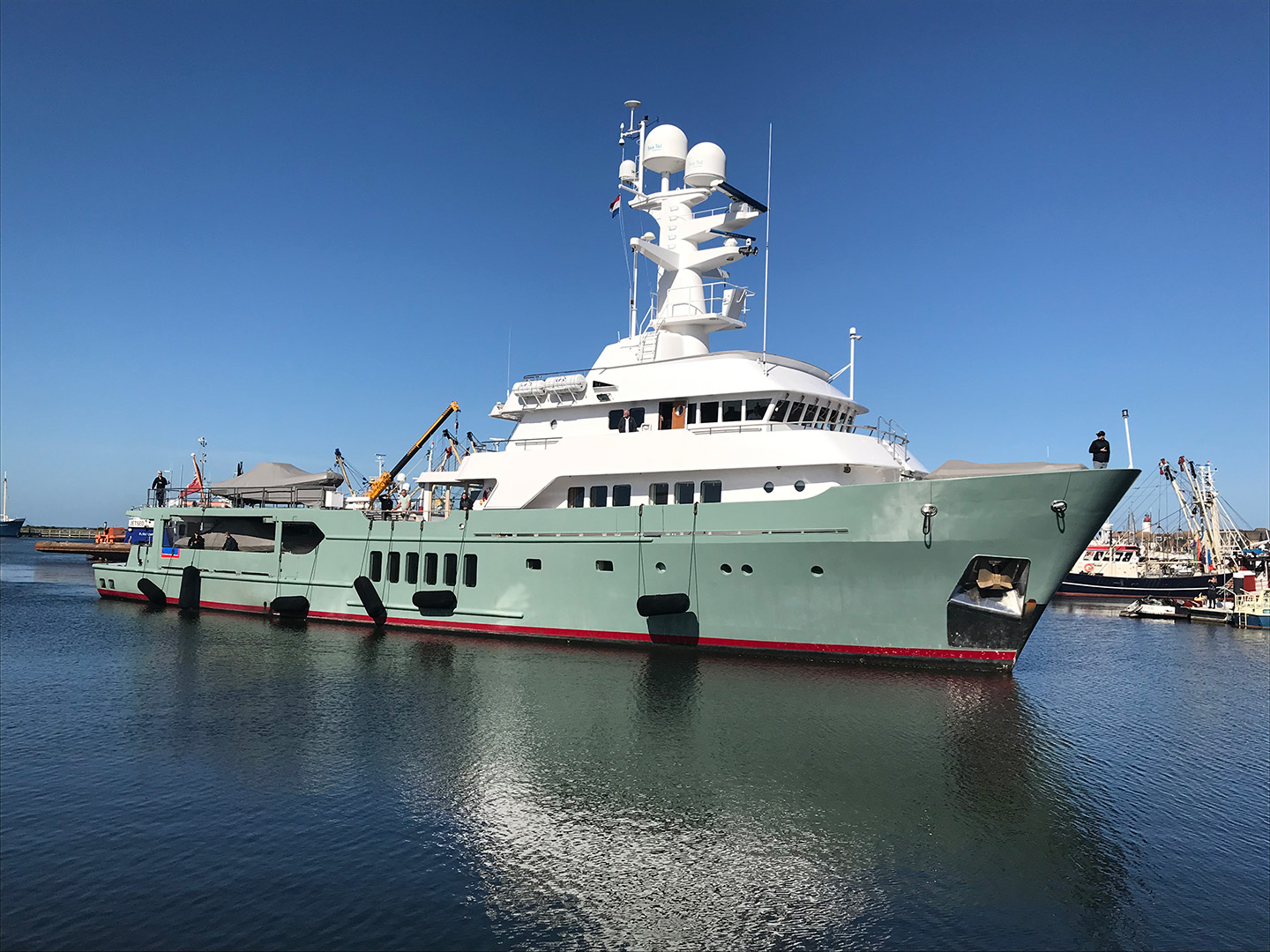Superyacht MMM (ex. Karima) in the harbour of Urk for a refit at Balk Shipyard.