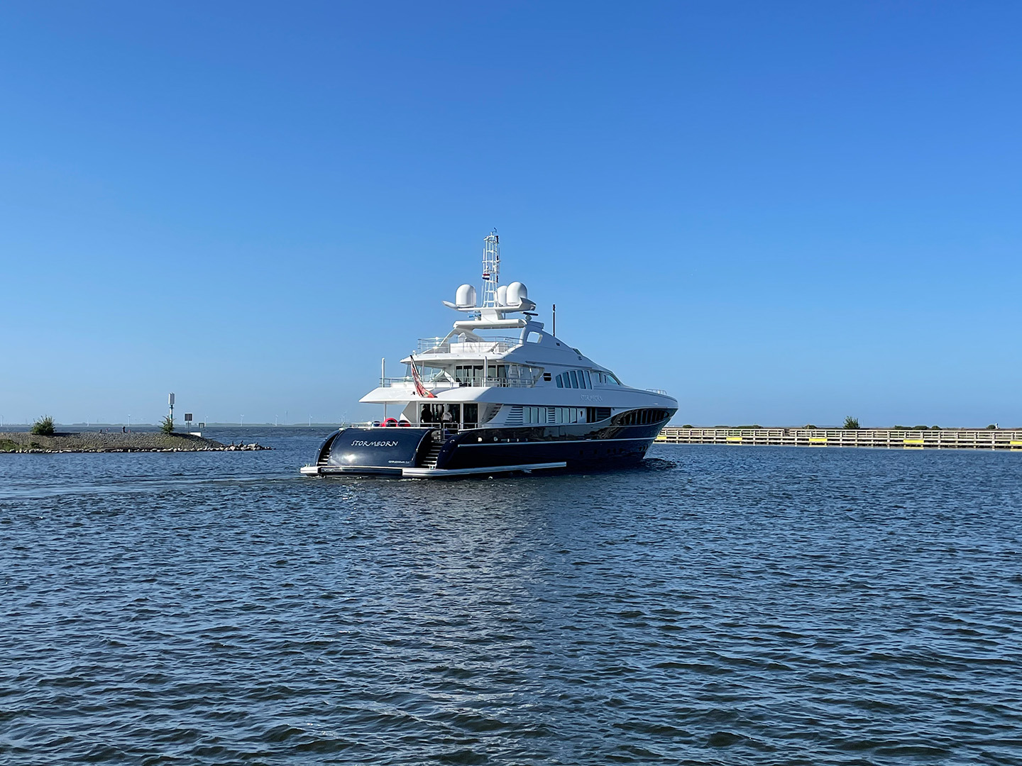 Motor yacht Stormborn leaves the Netherlands after refit at Balk Shipyard.