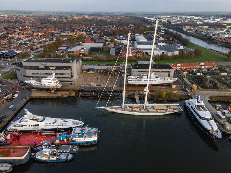 Overview of our shipyard in the Netherlands. The specialist for superyacht surveys, refits and rebuilds.