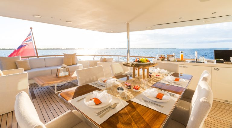 Yacht owners enjoying superyacht Pioneer after refit by Balk Shipyard.
